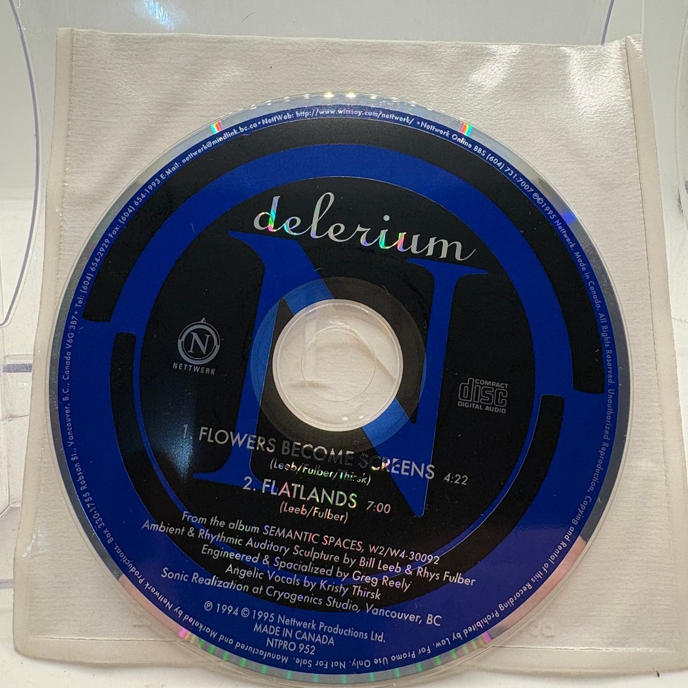 Delerium Flowers Become Screens Flatlands CD Single Nettwerk NTPRO 1995 Canada